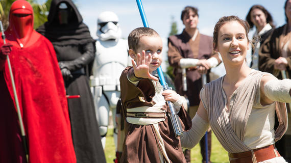 Dom using the force with his Star Wars friends