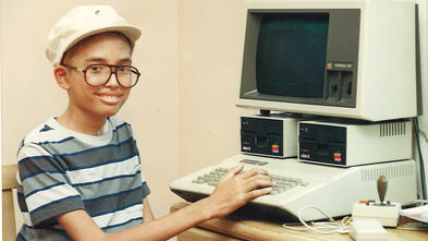 2nd ever wish recipient, Mike with his Apple computer